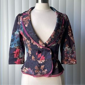 SUSSI Nave Blue Pink floral Silver Combo One Button 3/4 Sleeve Blazer Jacket Siz